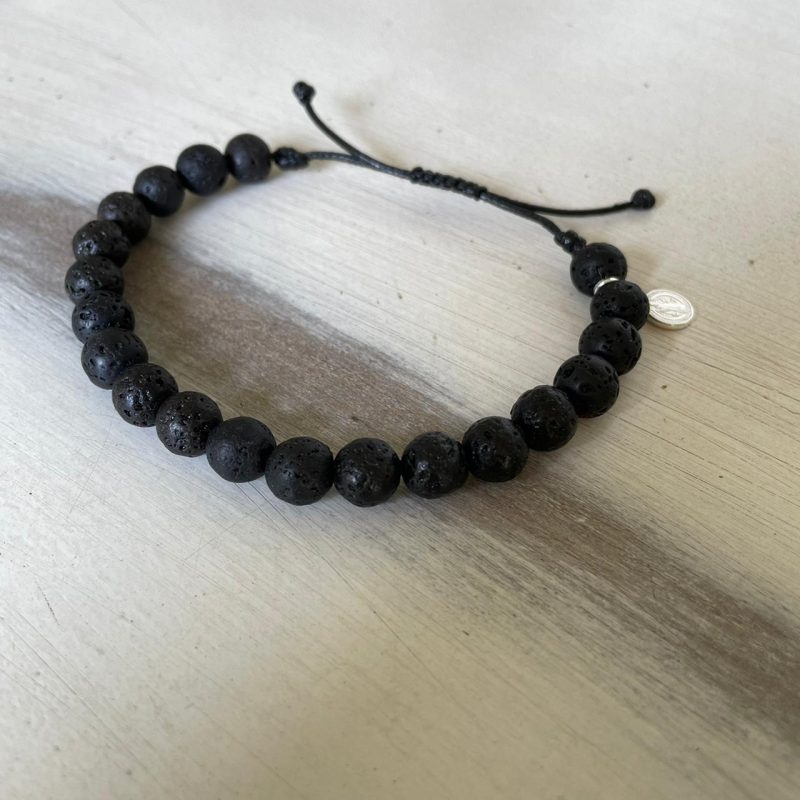 Pulsera Piedra Volcánica Hombre Medalla S. Benito P925