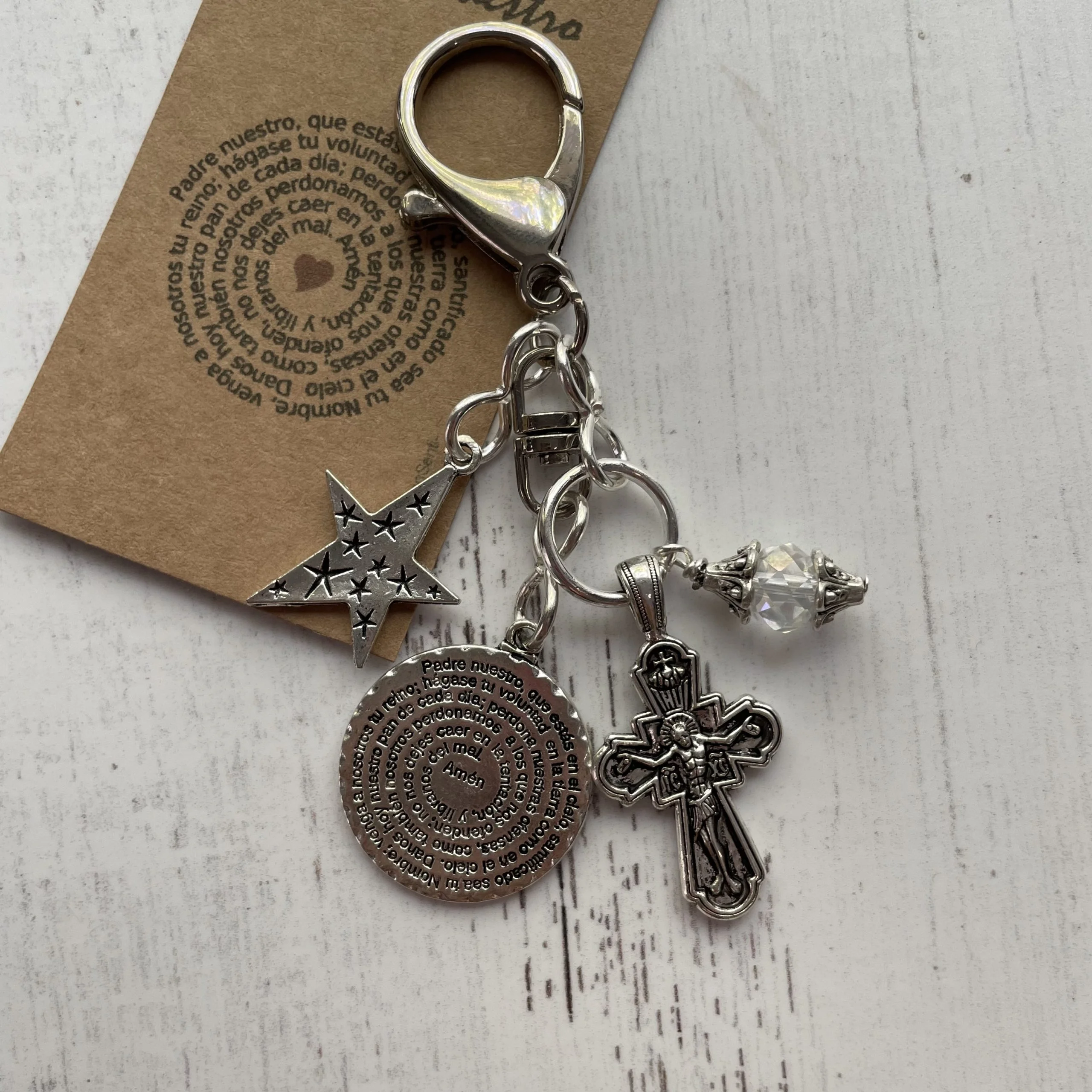 Llavero Padre Nuestro Cristal Silver/Gold Protector - Imagen 2
