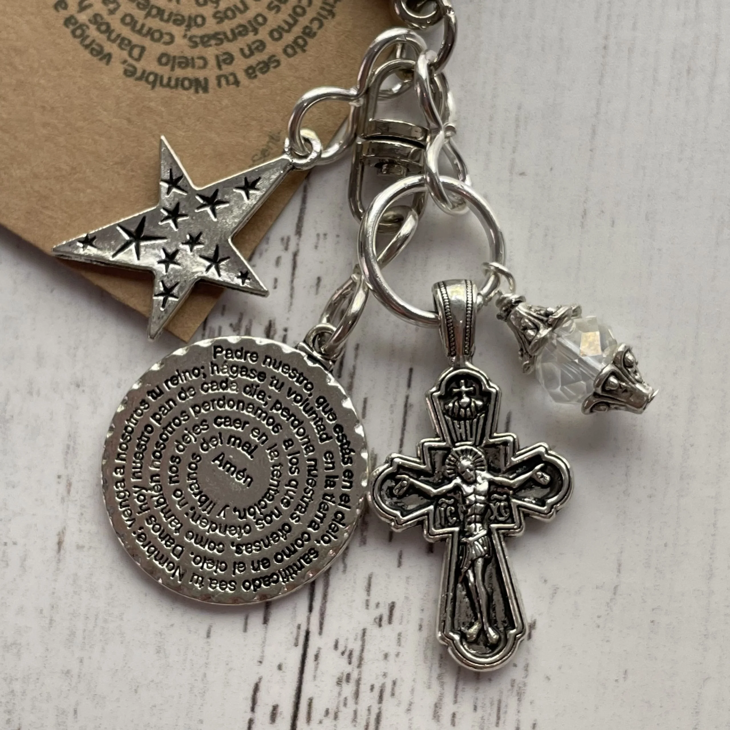 Llavero Padre Nuestro Cristal Silver/Gold Protector