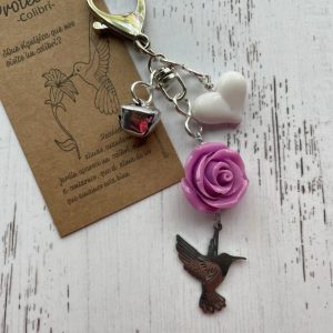 Llavero protector Colibri en flor - Morado