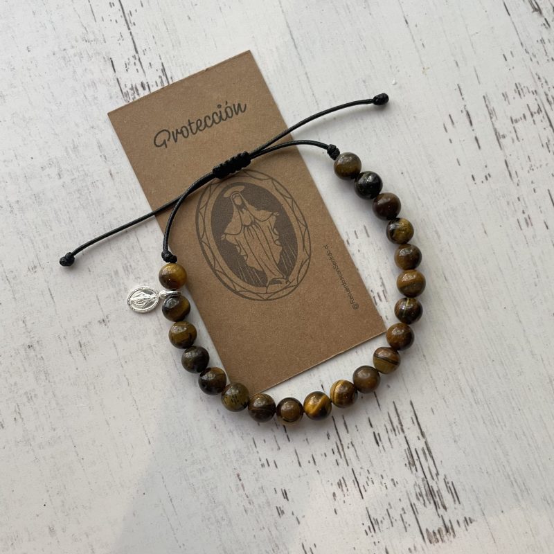Pulsera ojo de tigre & Virgen de los rayos P925