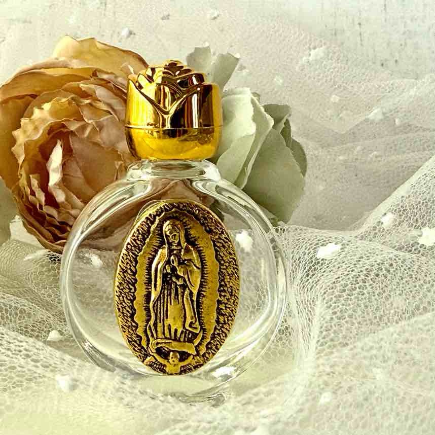 Botellita Agua Bendita Virgen de Guadalupe Dorada